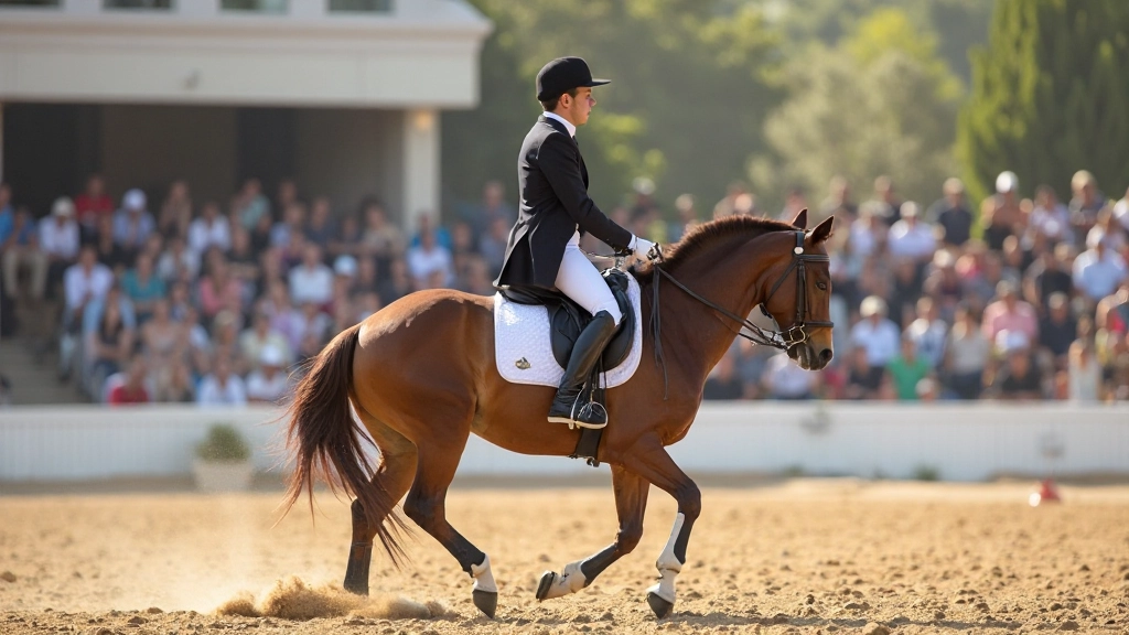 صورة احترافية لفرسان يقومون بحركات متقدمة في مسابقة رسمية