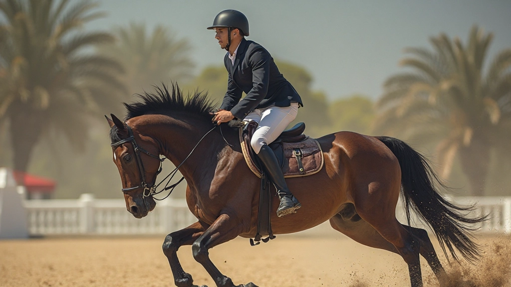 فارس يقفز مع حصانه في بيئة احترافية